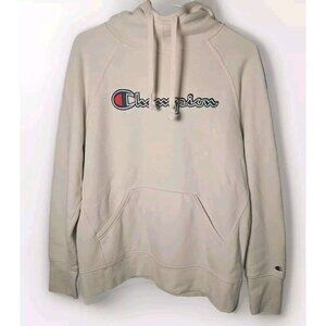 Champion Hoodie Size S White Blue Logo Kangaroo Pouch Long Sleeve Sweatshirt